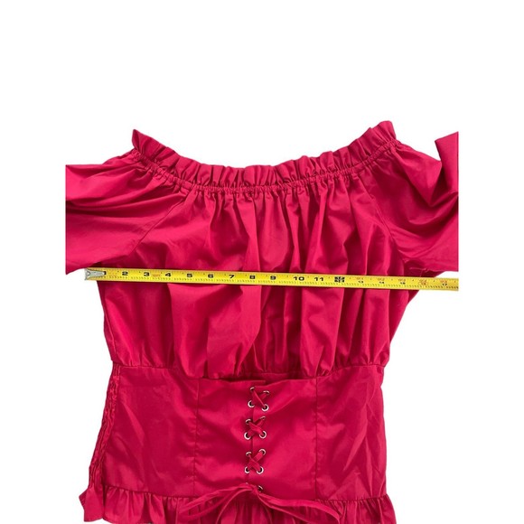 Scarlet Darkness Renaissance Corset Style Full Sleeve Ruffled Neck Red Top M - Picture 8 of 9